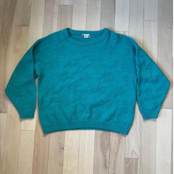 Vintage 80s Turquoise Snowflake Knit Sweater – Ugly Christmas - Picture 2 of 6